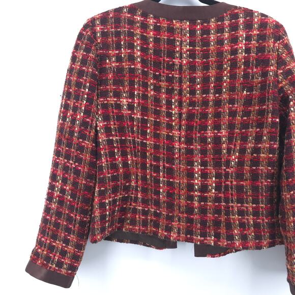 Bentley A. Tweed Dark Acadamia Plaid Hook & Latch Wool Blazer Contrast Trim M - Picture 14 of 15